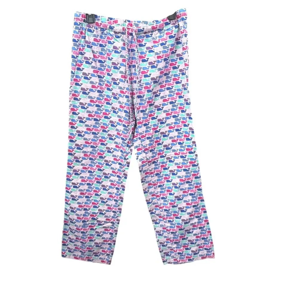 Vineyard Vines Womens Whale Print Flannel Pajama Pants Wide Leg Preppy Colorful